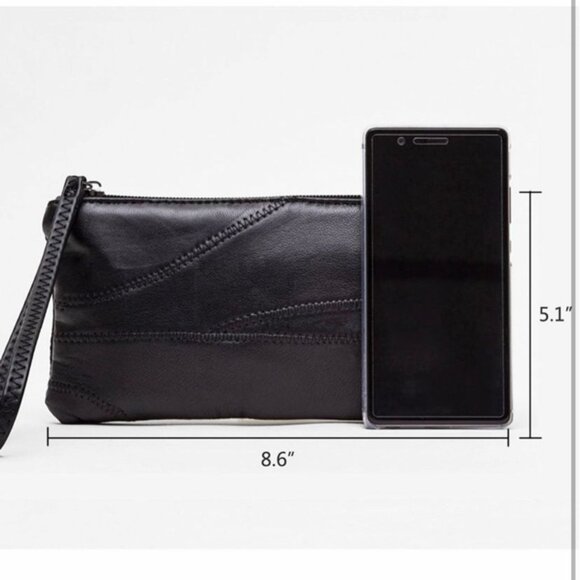 HaloVa‎ Womens Wallet Wrist Strap Black Leather Clutch Purse Long Large Capacity - Picture 3 of 9